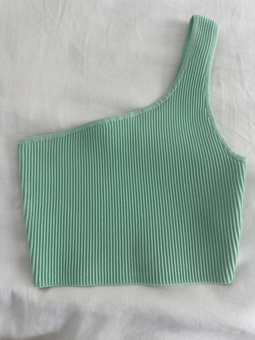 Aritzia One-Shoulder Ribbed Crop Top in Mint Green